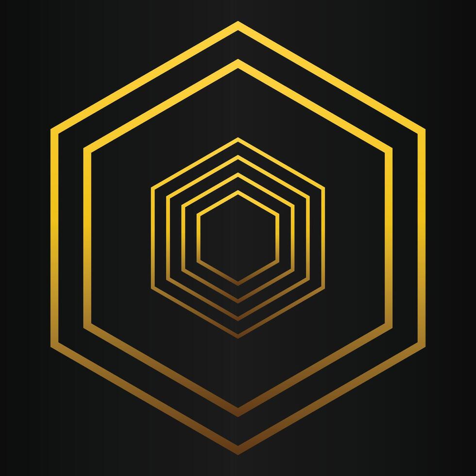 luxury black background with abstract golden geometric hexagon shape vector