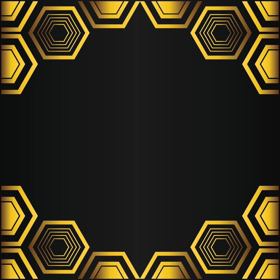 golden hexagon frame design on black background vector