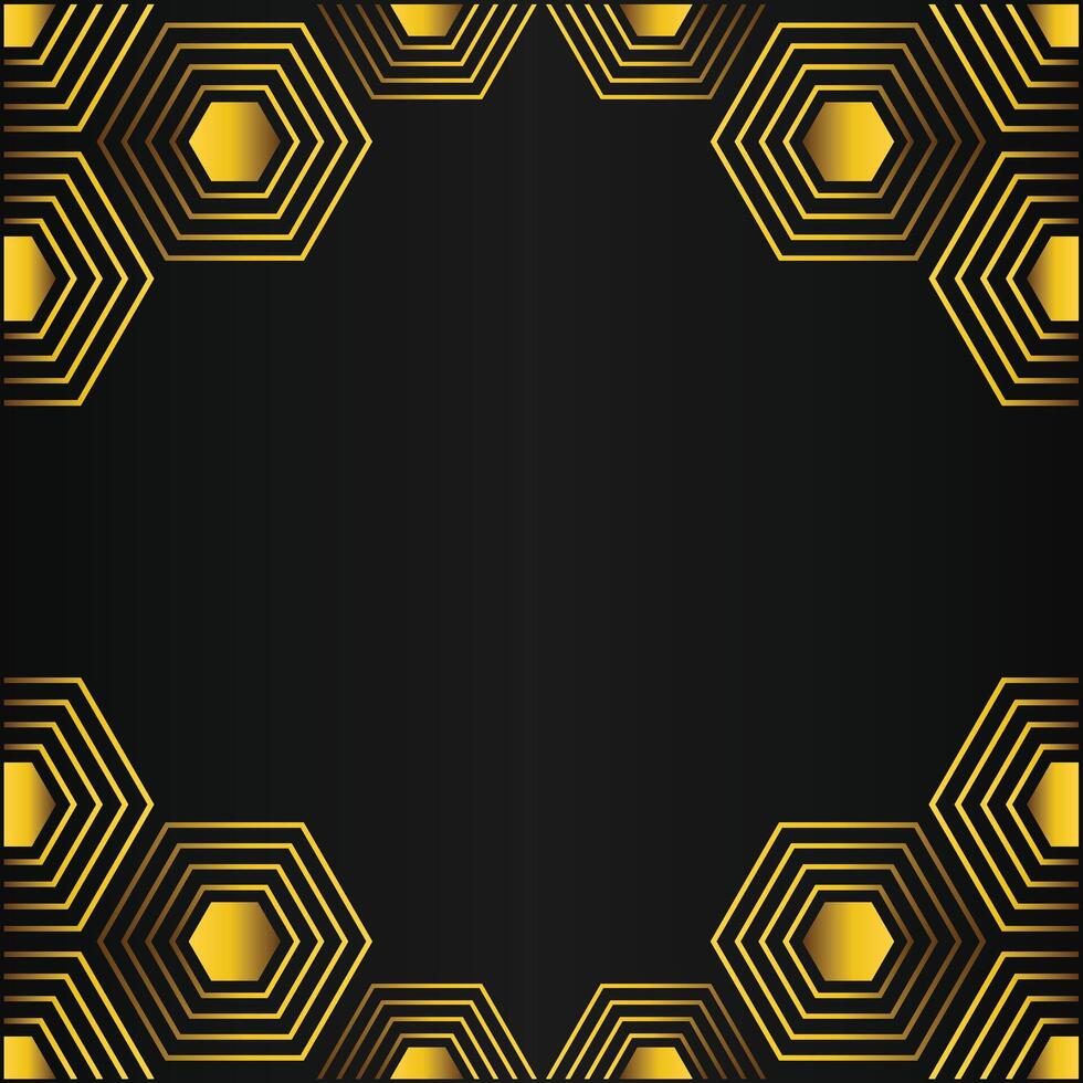 golden hexagon frame design on black background vector