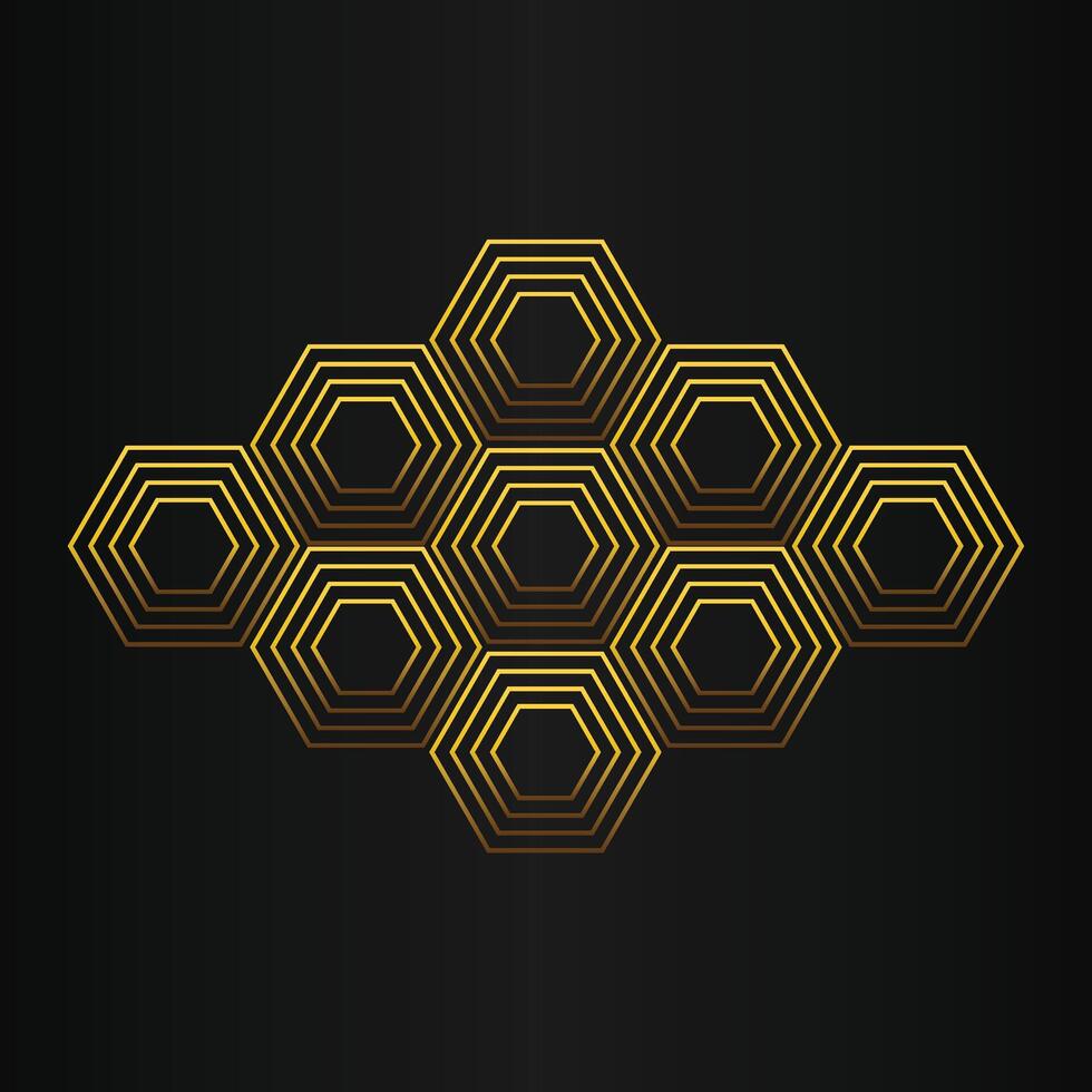 luxury black background with abstract golden geometric hexagon shape vector
