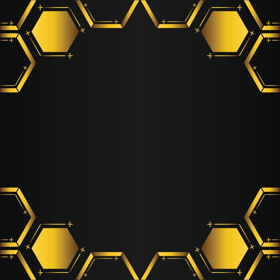 golden hexagon frame design on black background vector
