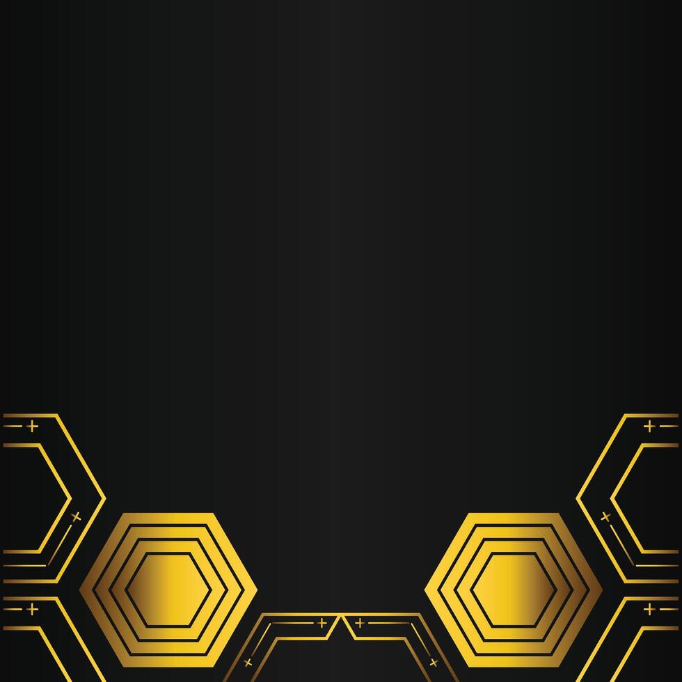 golden hexagon design on black background vector