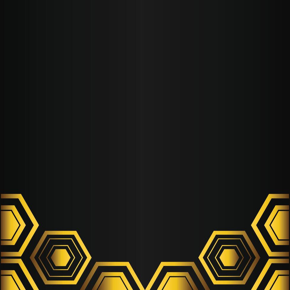 golden hexagon design on black background vector