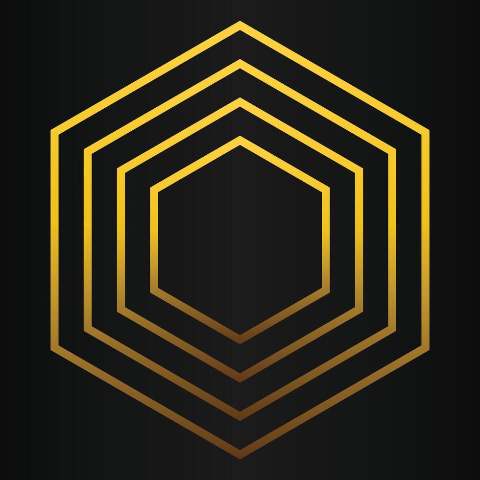 luxury black background with abstract golden geometric hexagon shape vector