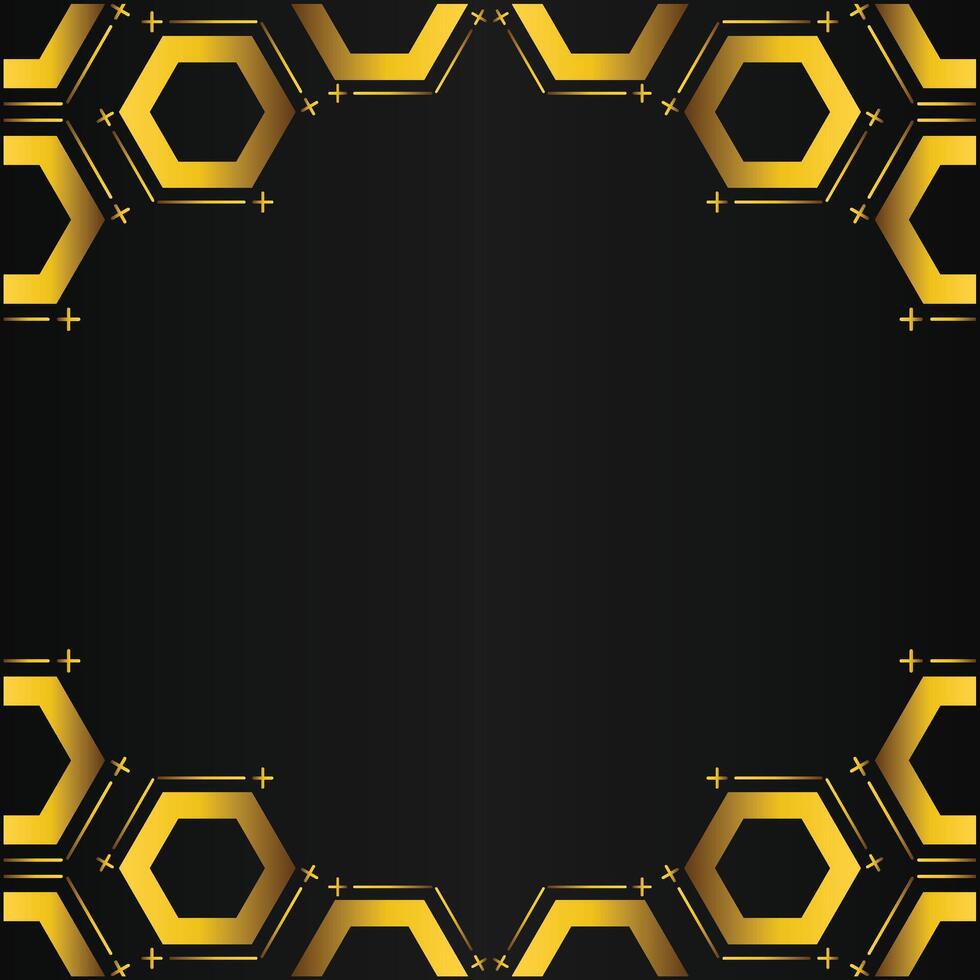 golden hexagon frame design on black background vector