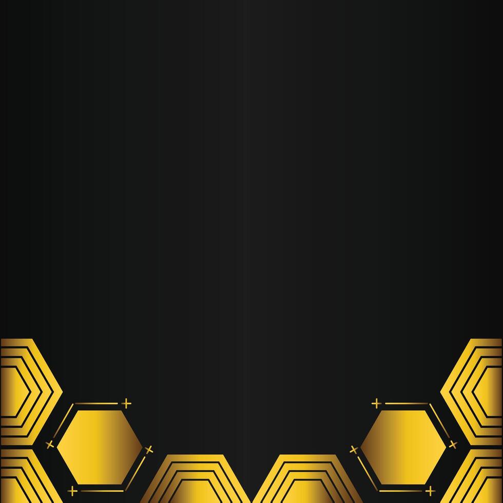 golden hexagon design on black background vector