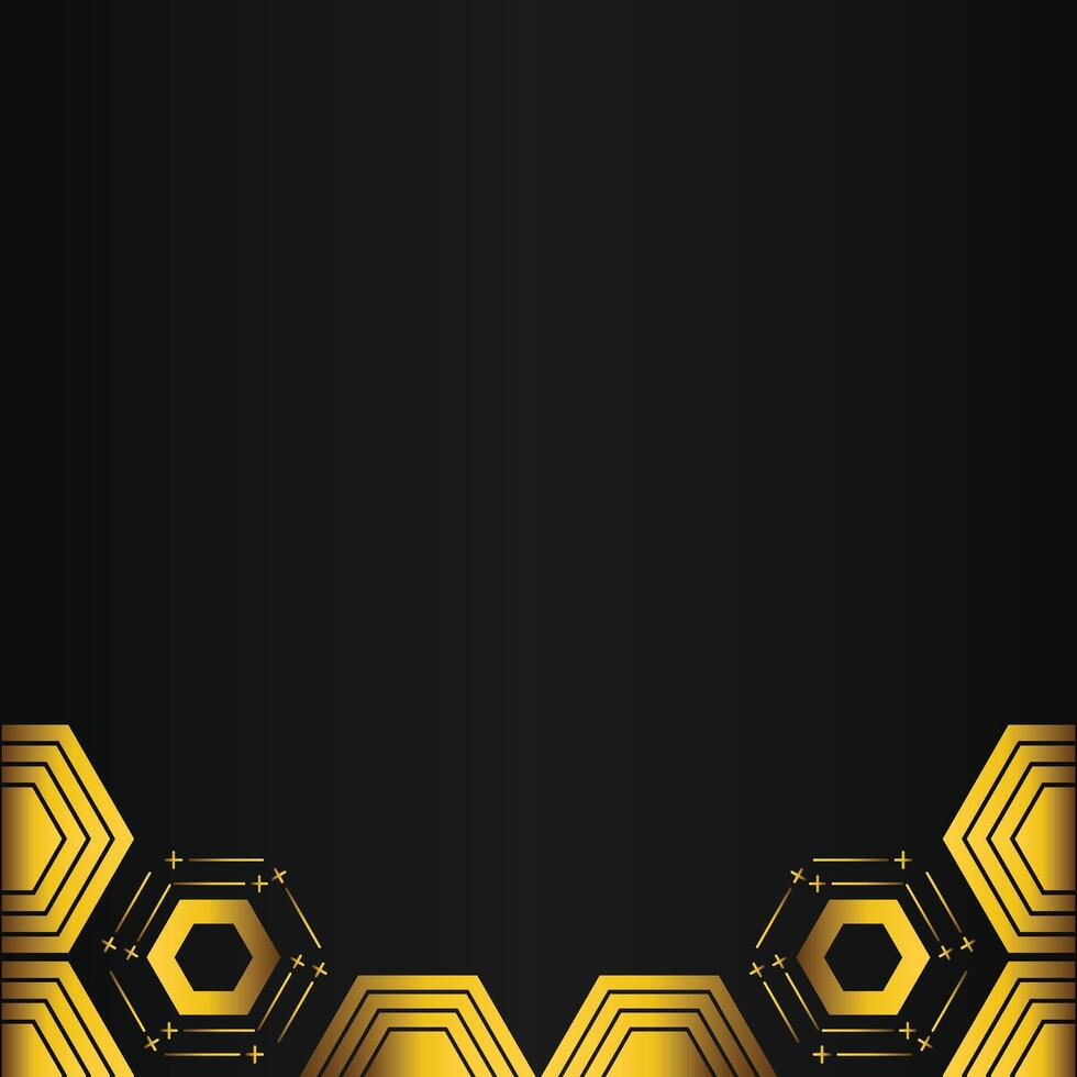 golden hexagon design on black background vector