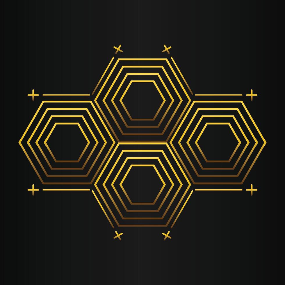 luxury black background with abstract golden geometric hexagon shape vector