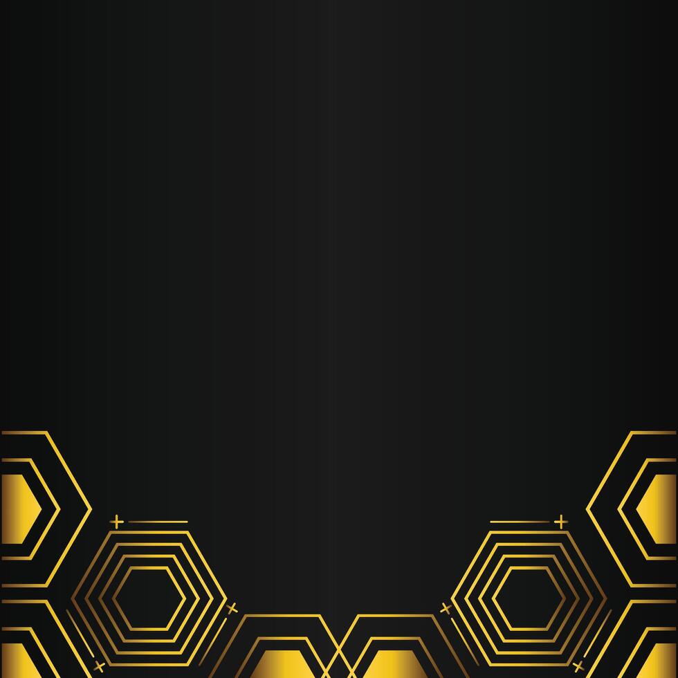 golden hexagon design on black background vector