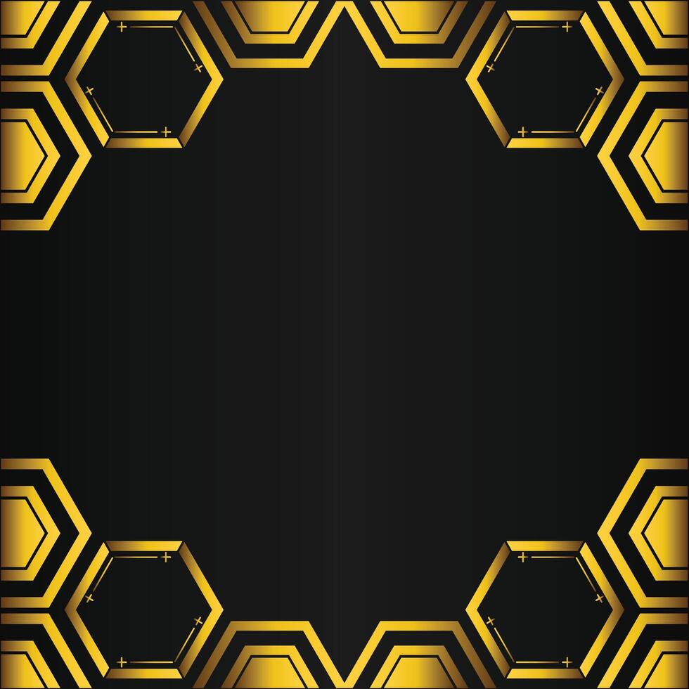 golden hexagon frame design on black background vector