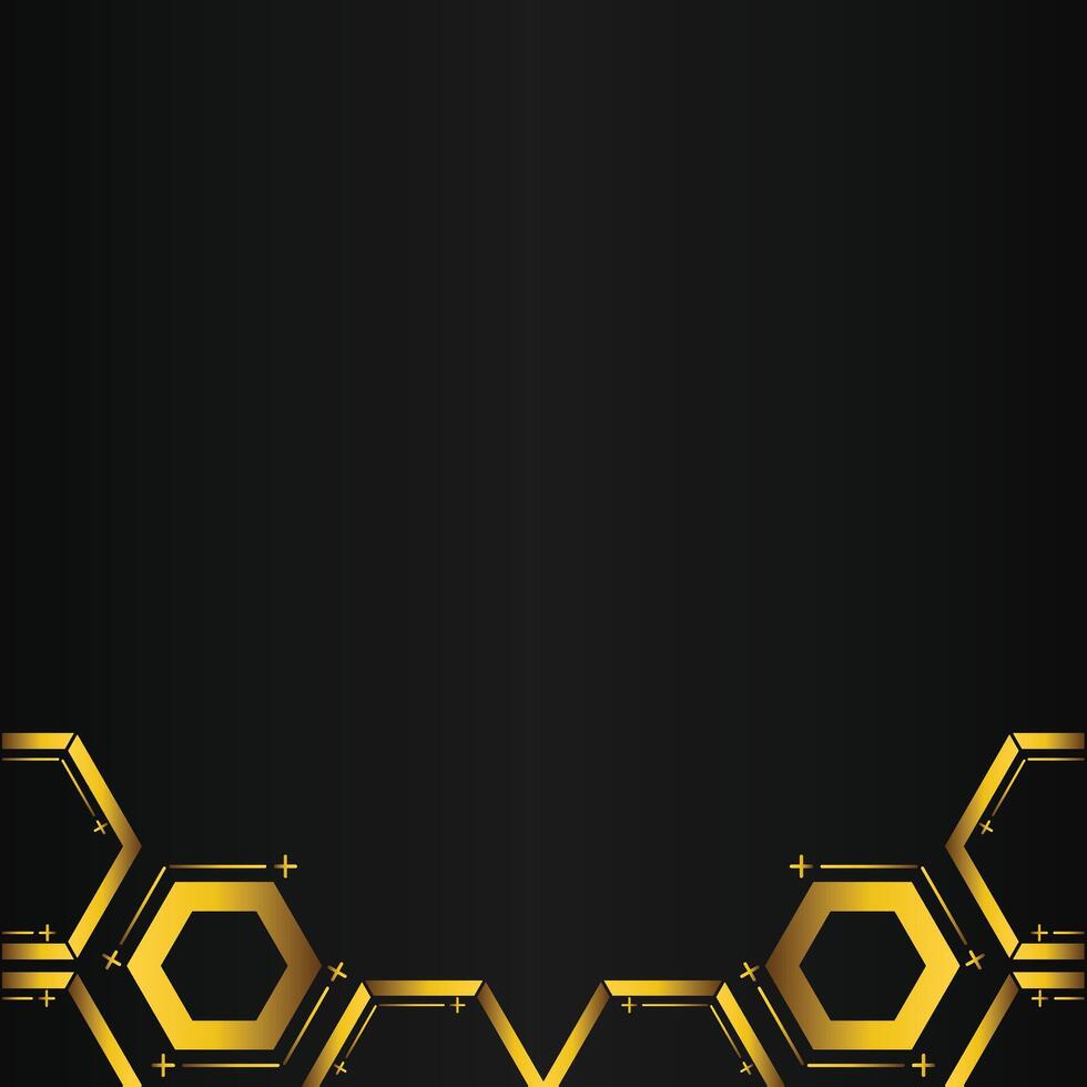 golden hexagon design on black background vector