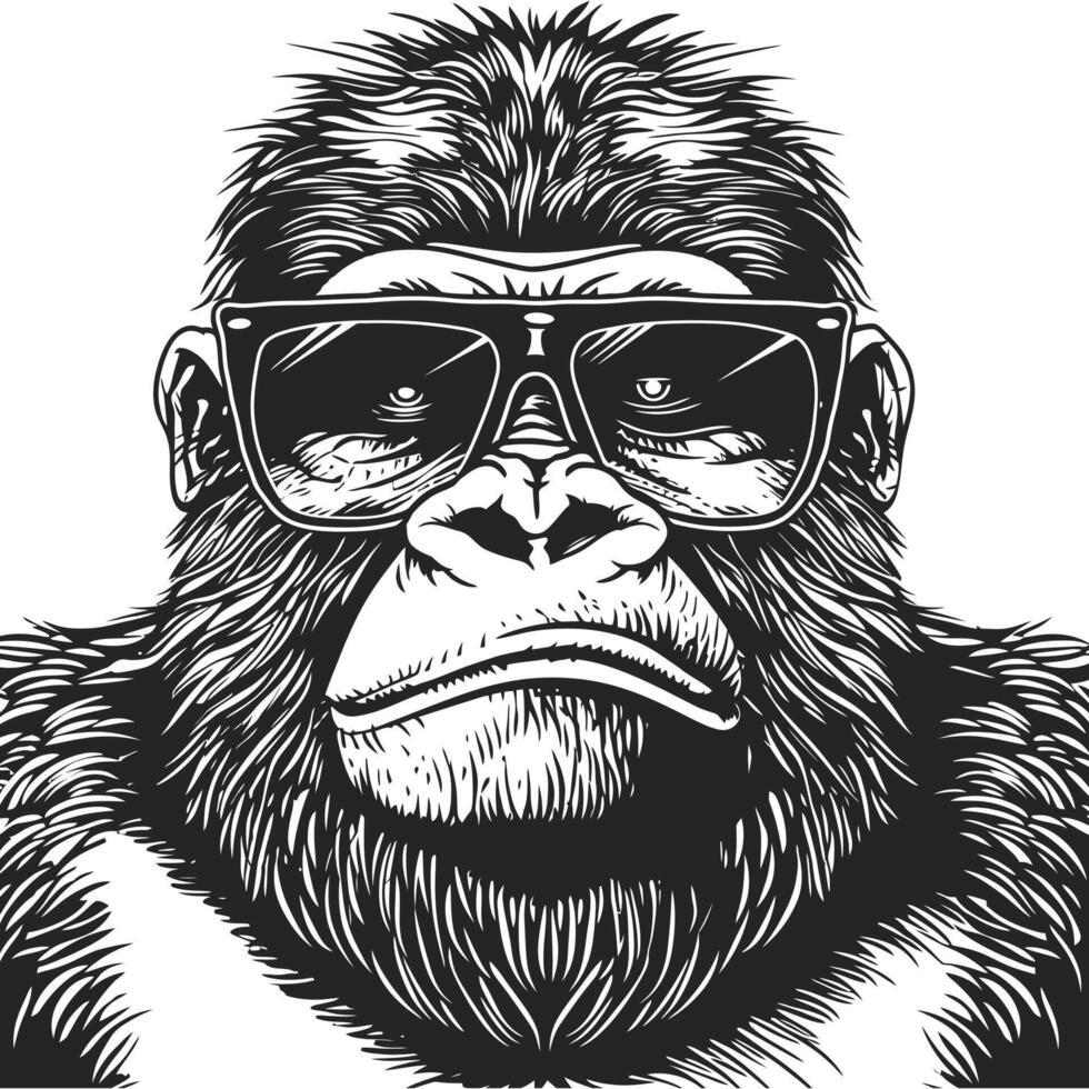 silhouette illustration of a gorilla head casually wearing glasses vector