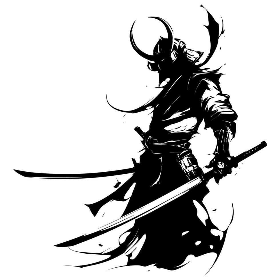 illustration of an angry samurai from medieval Japan on a white background vector