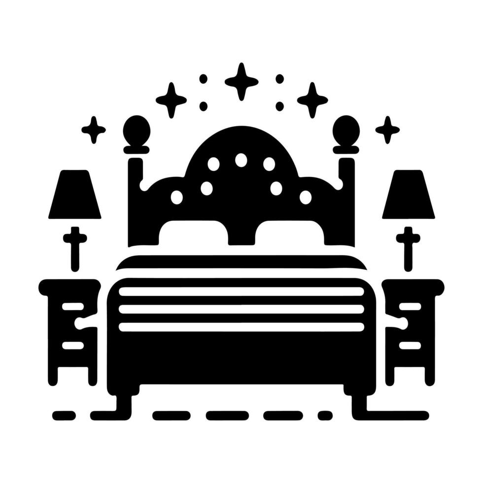 Bed icon silhouette . Human in bed illustration simple design vector