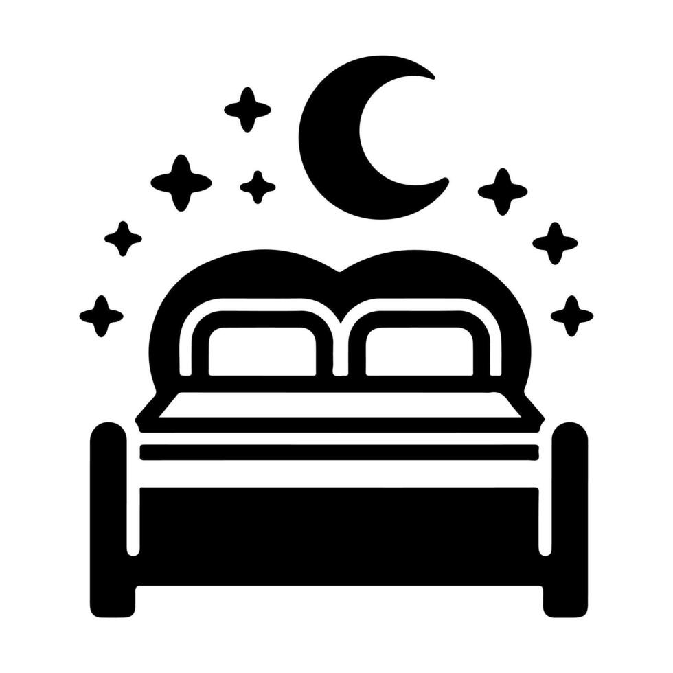 Bed icon silhouette . Human in bed illustration simple design vector