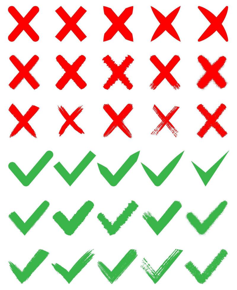 Green check mark icon set and red wrong mark symbol collection vector