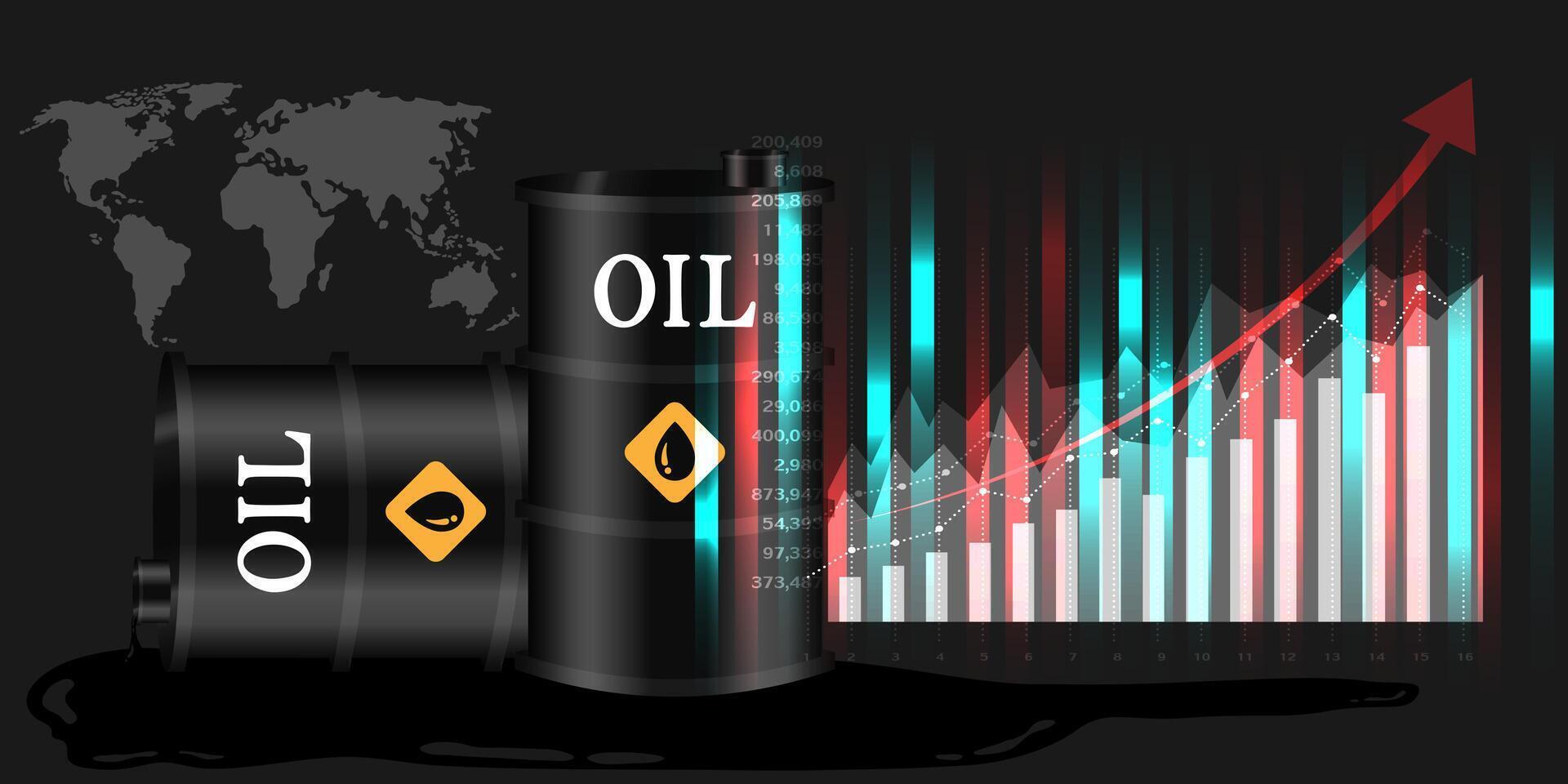 Oil industry concept. Oil price growing up graph and chart with world map background. vector