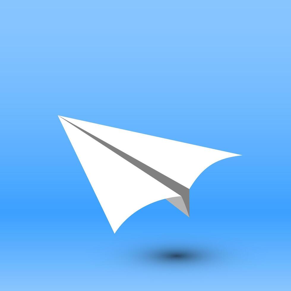 Flat lay of white paper plane and blank paper on pastel blue color background. vector