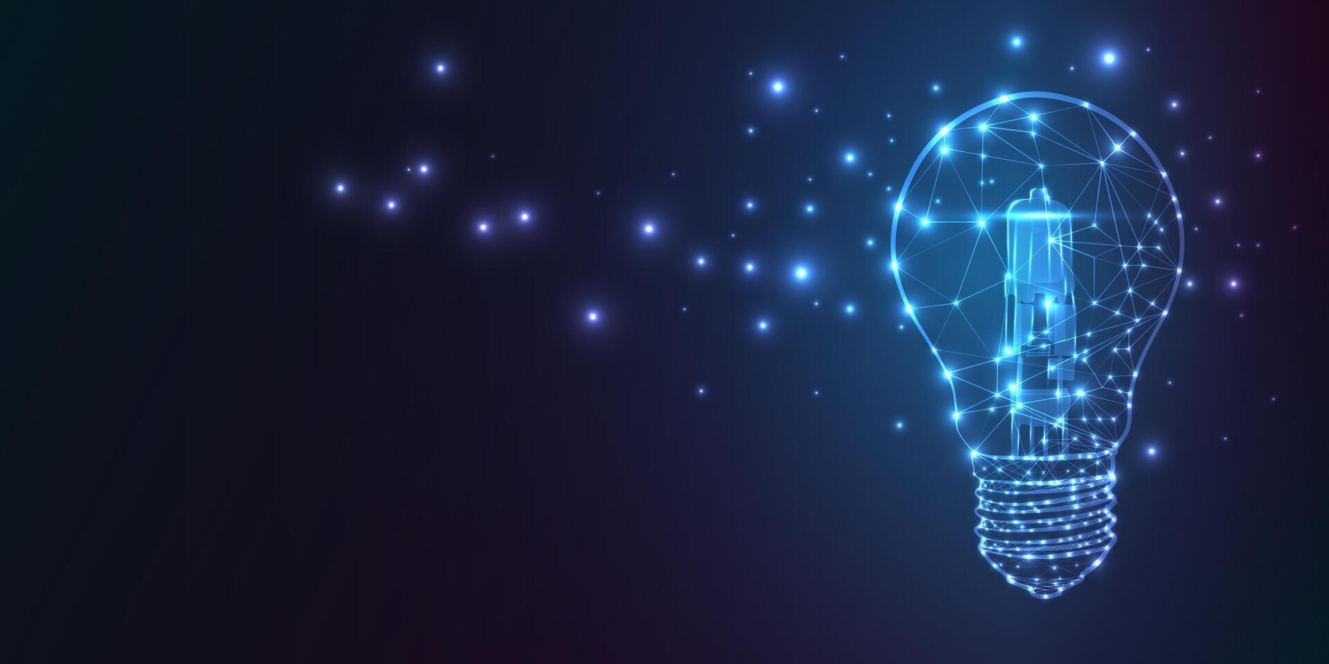 Glowing light bulb isolated on dark blue. Creative idea, patent, digital solution, future technology vector