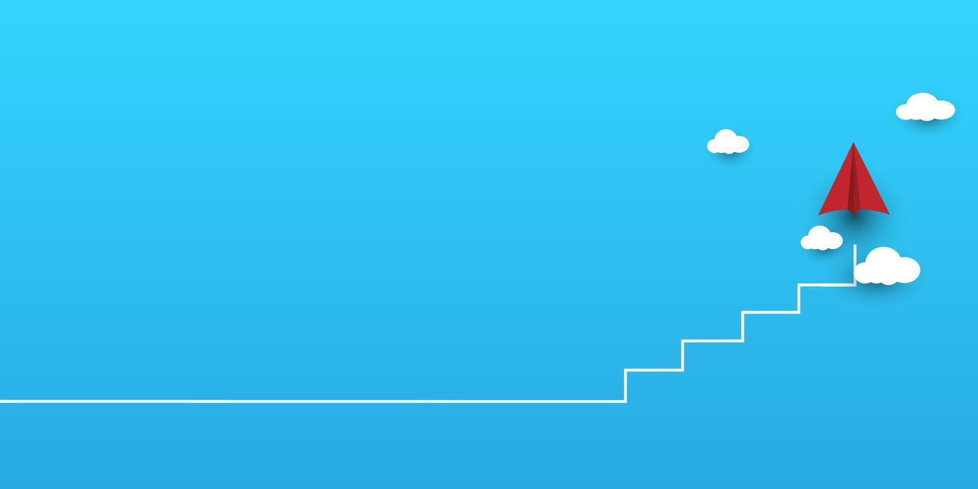 Progress, development concept. Origami planes flying up stairs. Professional, personal growth, success. vector