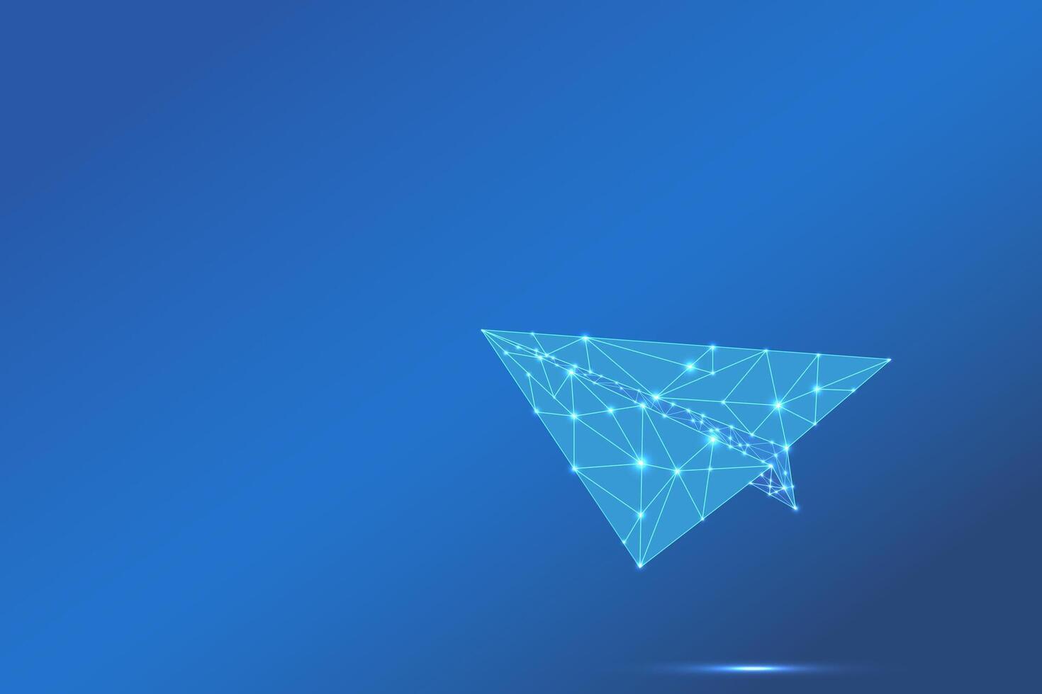 Abstract shark form lines and triangles, point connecting network on blue background. vector