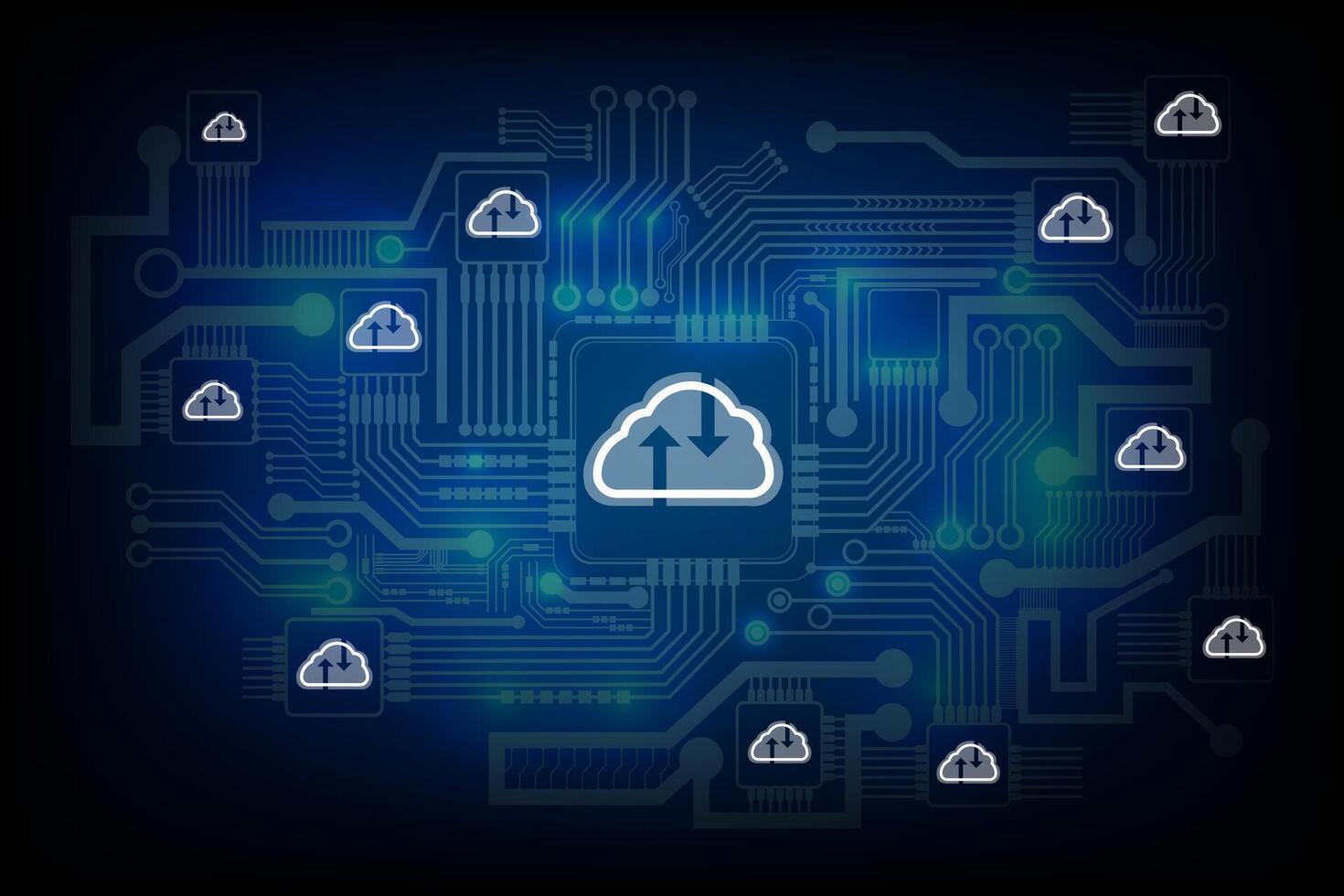 Cloud computing technology internet storage concept with circuit board. vector