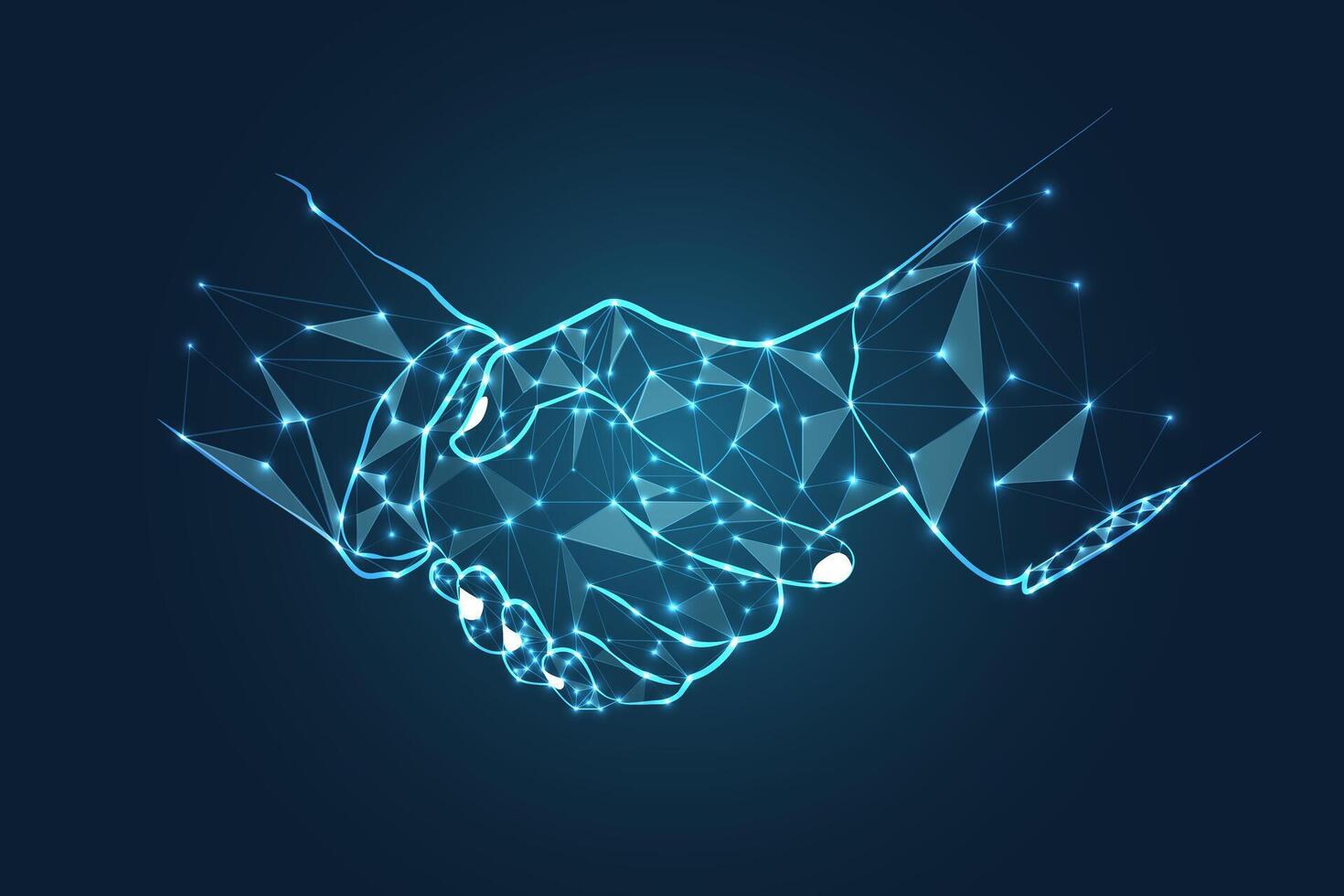 Handshake Abstract image Handshake in the form of a starry sky and consists of points, lines and shapes in the form of planets, stars vector