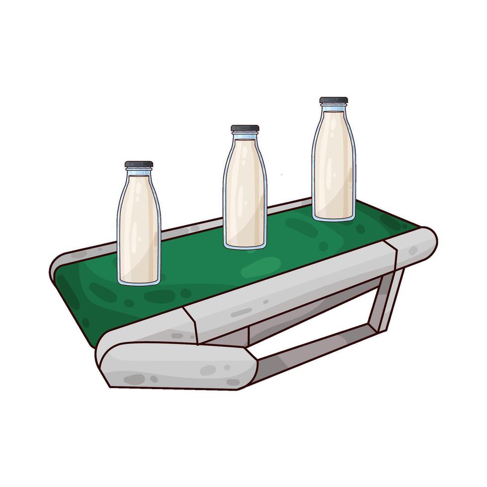 Illustration of milk bottles on conveyor vector