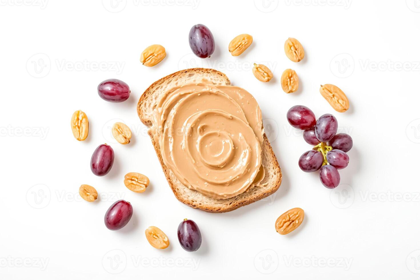 Peanut Butter Sandwich with Grapes and Peanuts photo