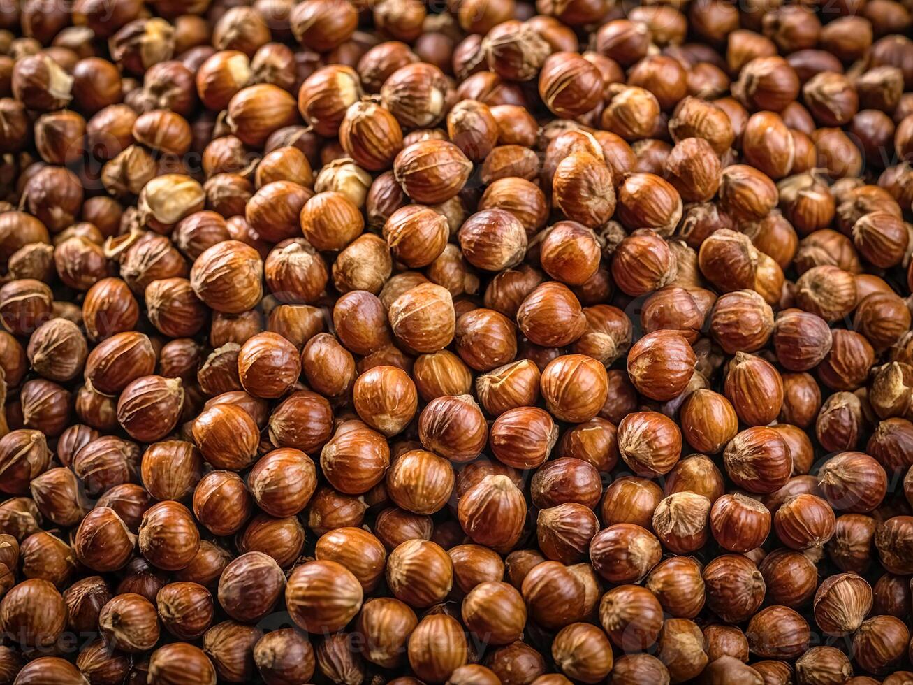 A Bountiful Harvest of Brown Hazelnuts. background, texture photo