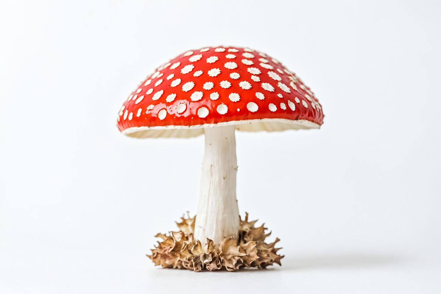 Red and White Mushroom on White Background photo