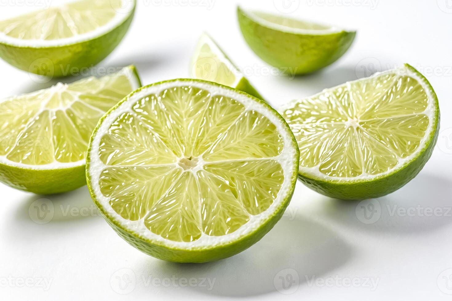 Fresh Lime Slices on White Background photo