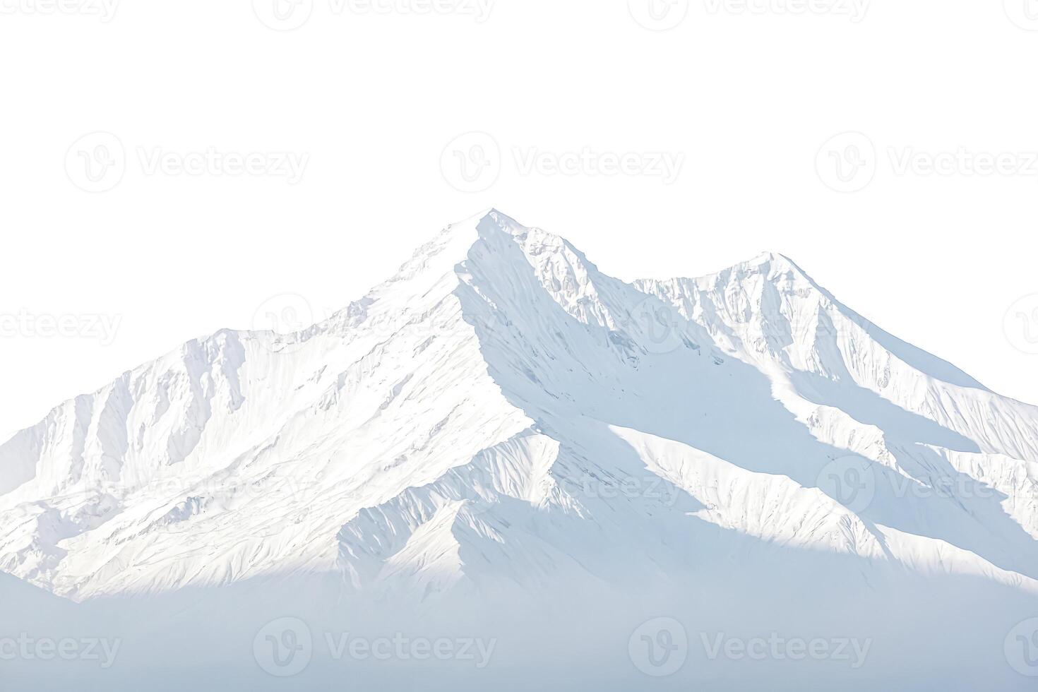 Snow-capped mountain peak against a white background photo