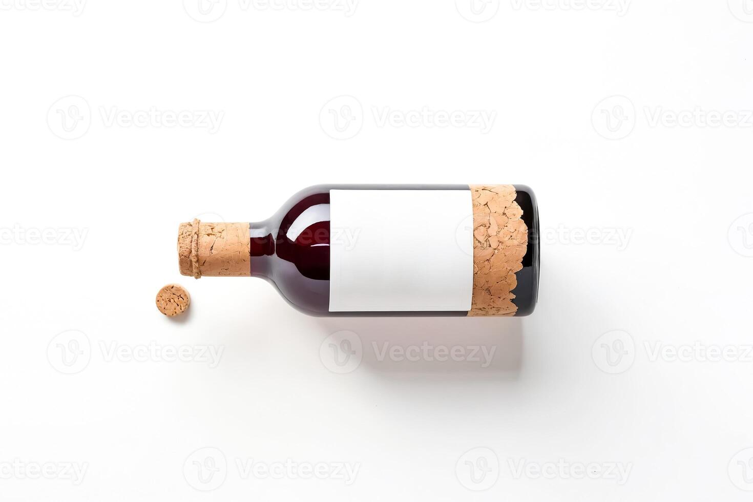 Wine Bottle with Blank Label and Cork on White Background photo