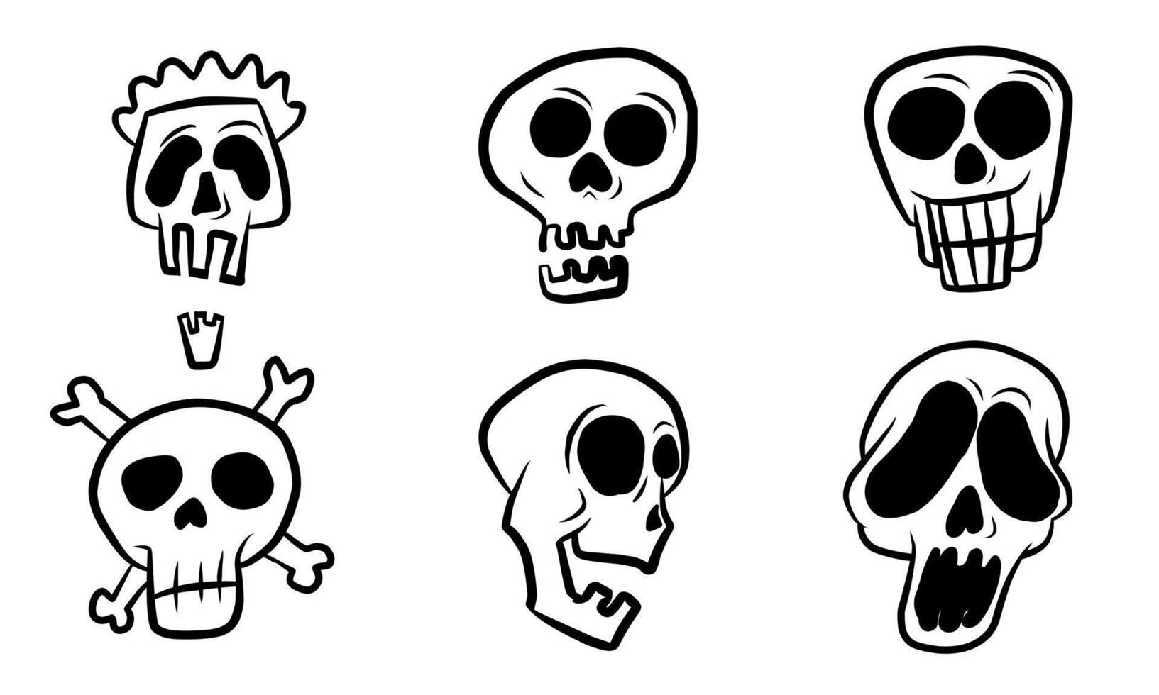 Set Skull Doodles isolated on white background. skull hand drawn. vector