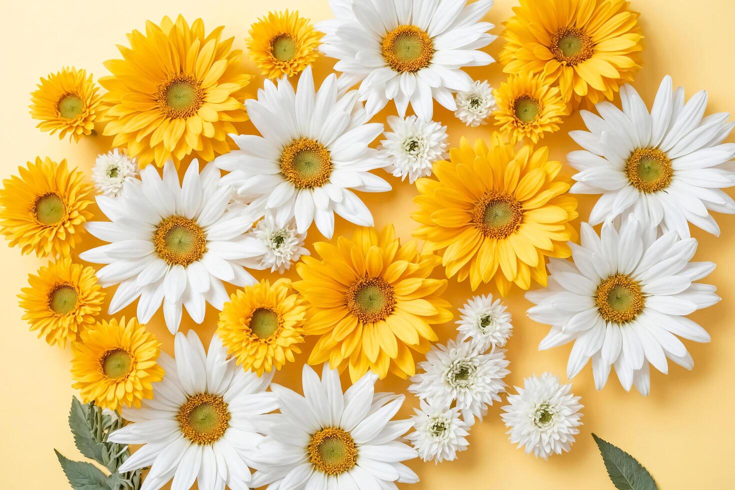 White and Yellow Flowers on Yellow Background photo