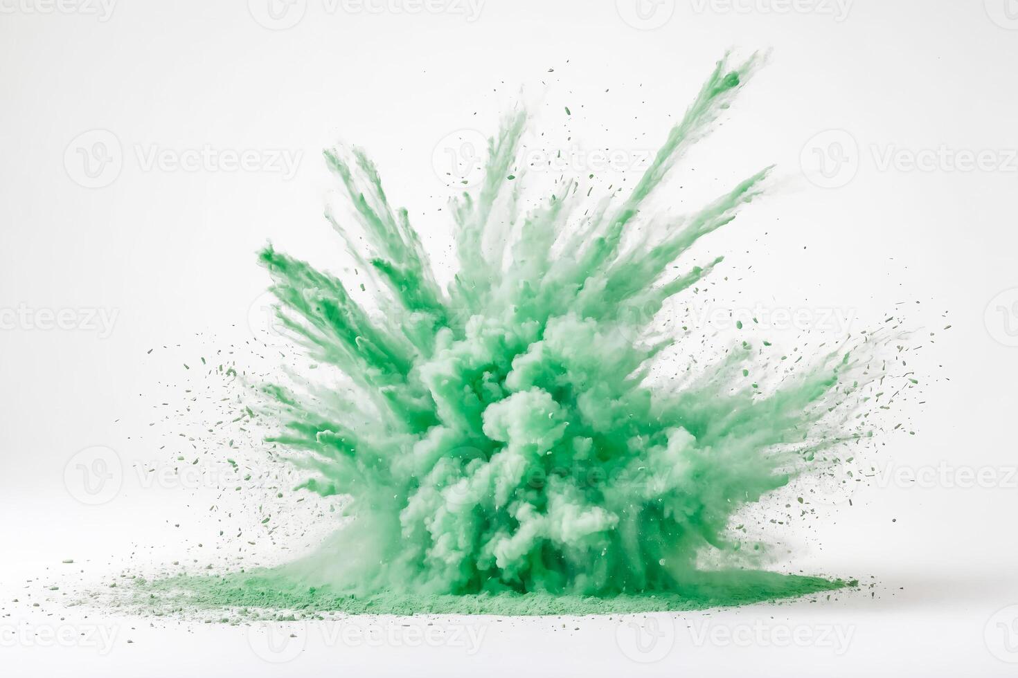 Green powder explosion on white background photo