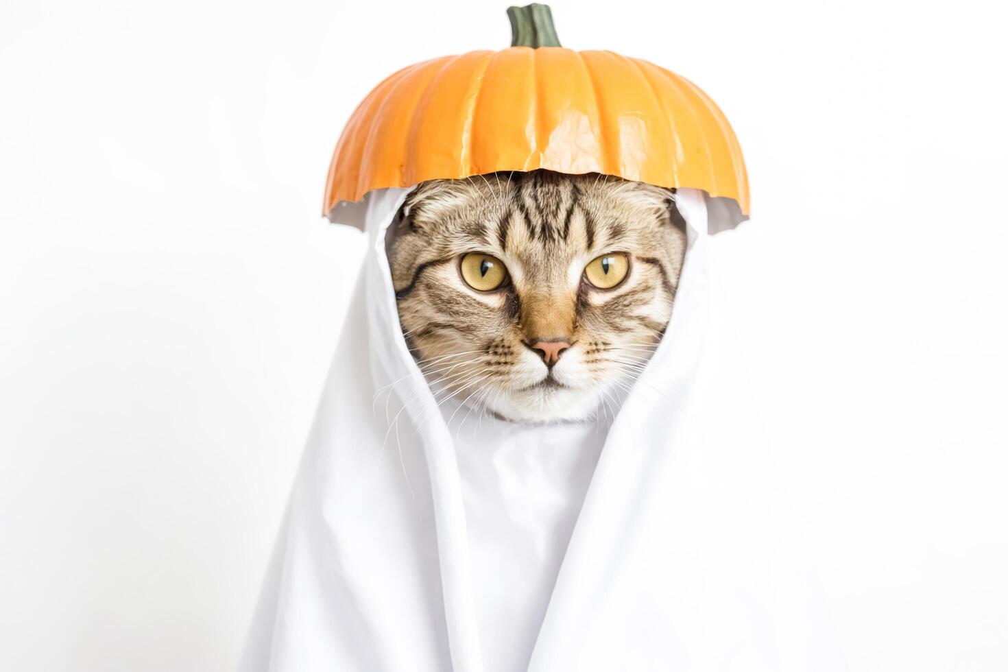 Tabby Cat in Pumpkin Costume photo