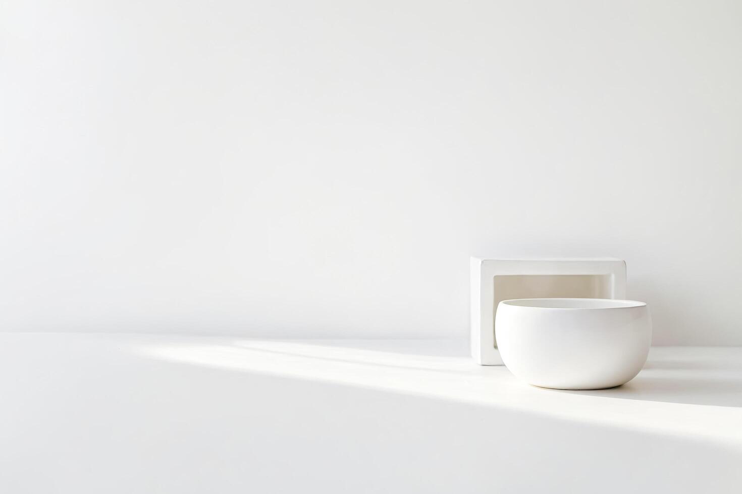 Minimalist White Bowl and Cube on a White Background photo