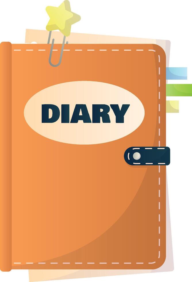 Orange daily paper notepad isolated on white background. Cartoon personal diary planner flat illustration. Colorful organizer page journal with sticker and bookmark vector