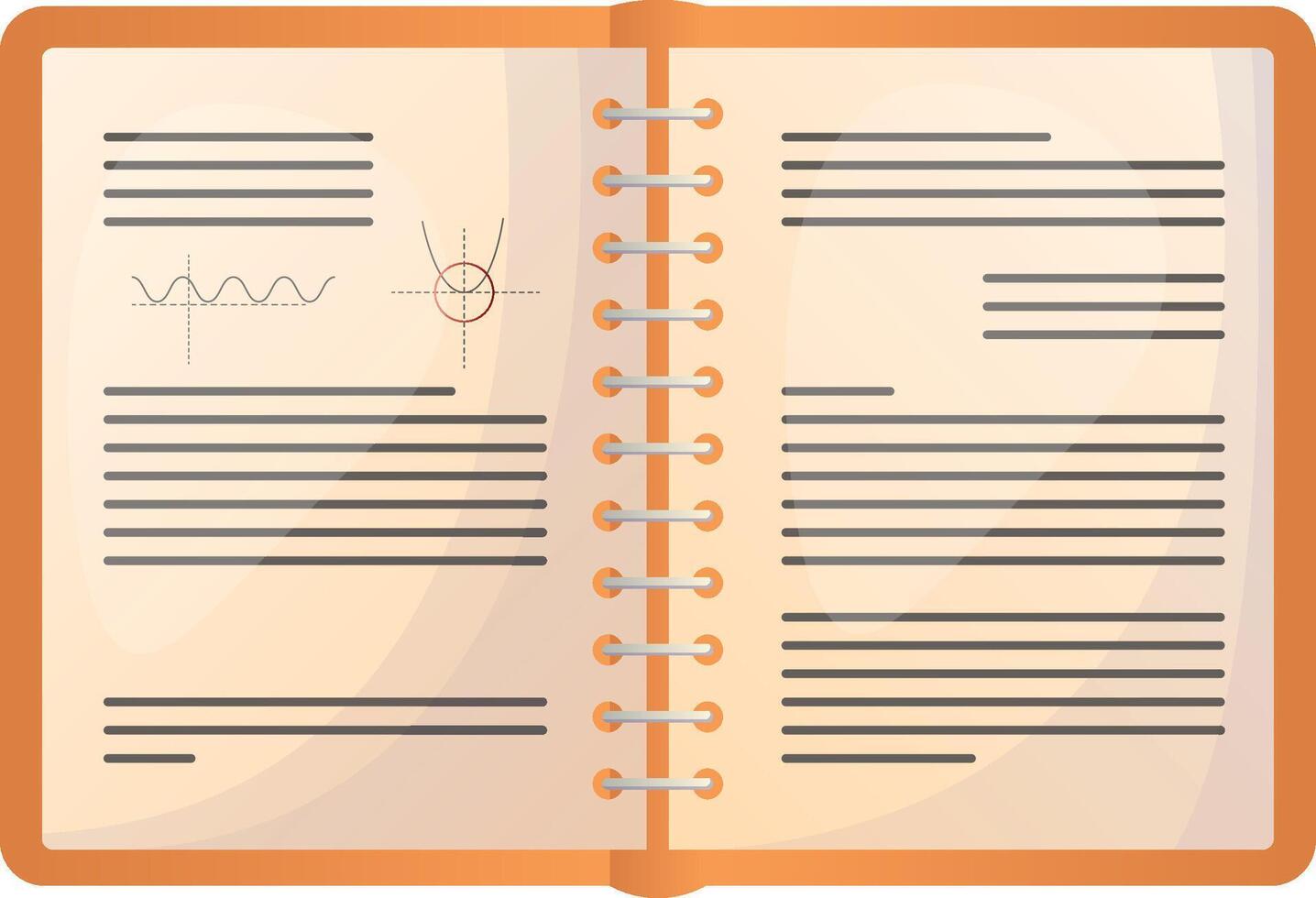 opened notebook. Vertical blank copybook with metallic silver spiral. Template of organizer or diary. Horizontal lined notebook vector