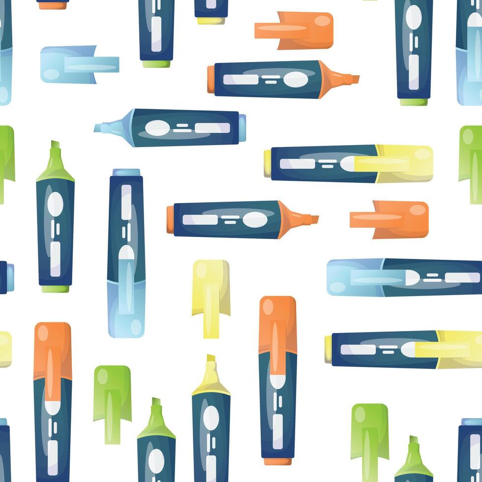 seamless school pattern on a white background. color illustration, markers of different colors to highlight text. pattern for textile, background, packaging, wallpaper vector