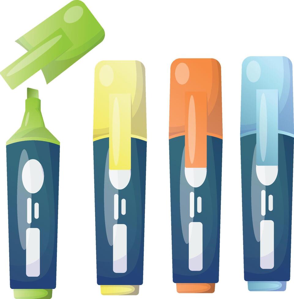 Colorful marker pens set. Highlighter pencil for school or kids vector