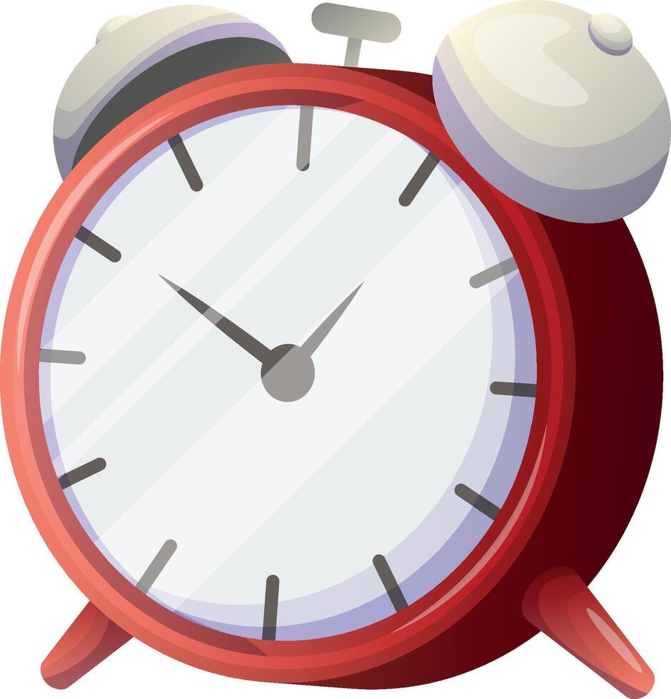 red alarm clock classic vintage retro ring bell 2d flat simple cartoon style illustration icon, morning alert wakeup time timepiece concept, countdown sale deadline watch loud noice isolated vector