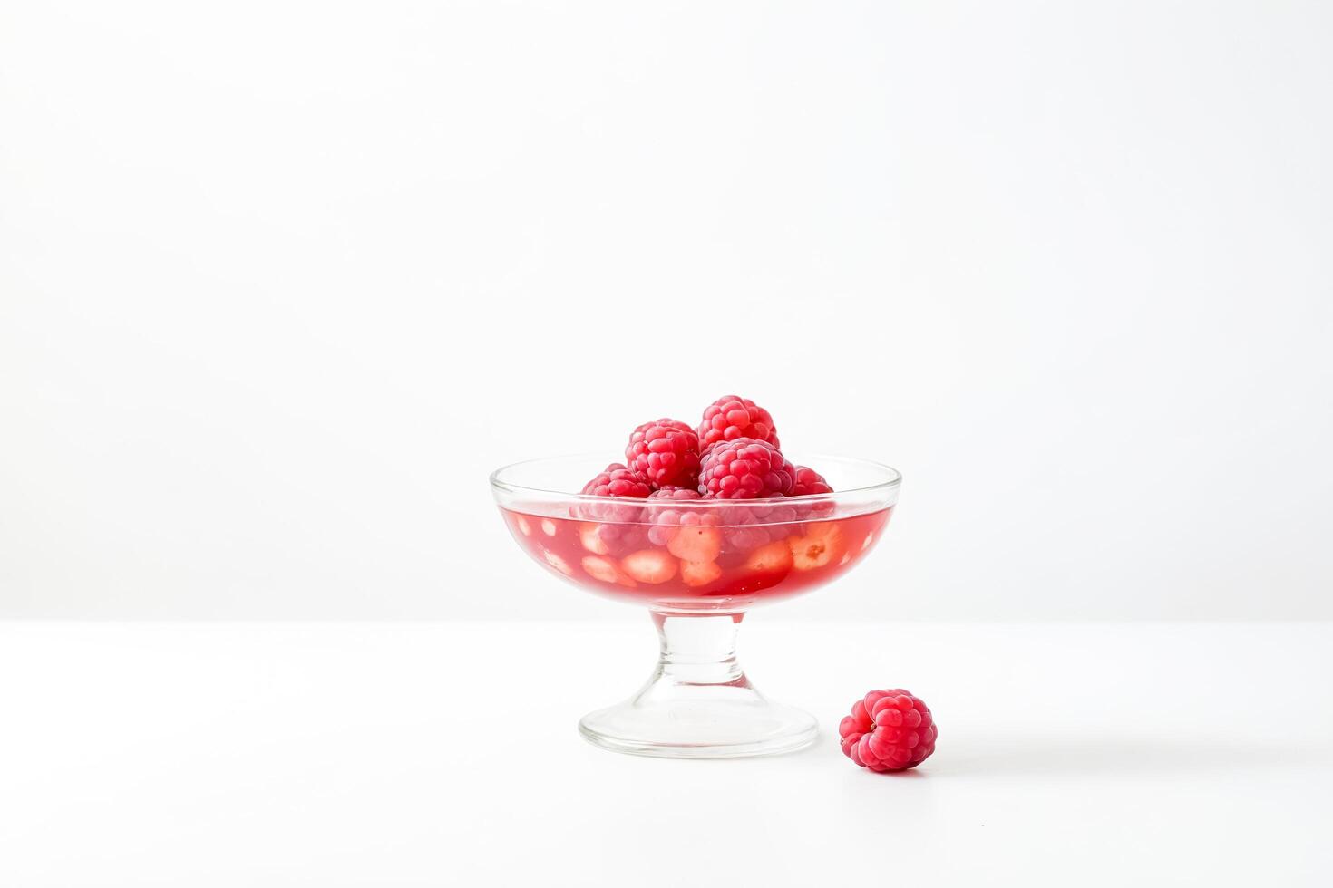 Raspberries in a Glass Bowl on a White Background photo