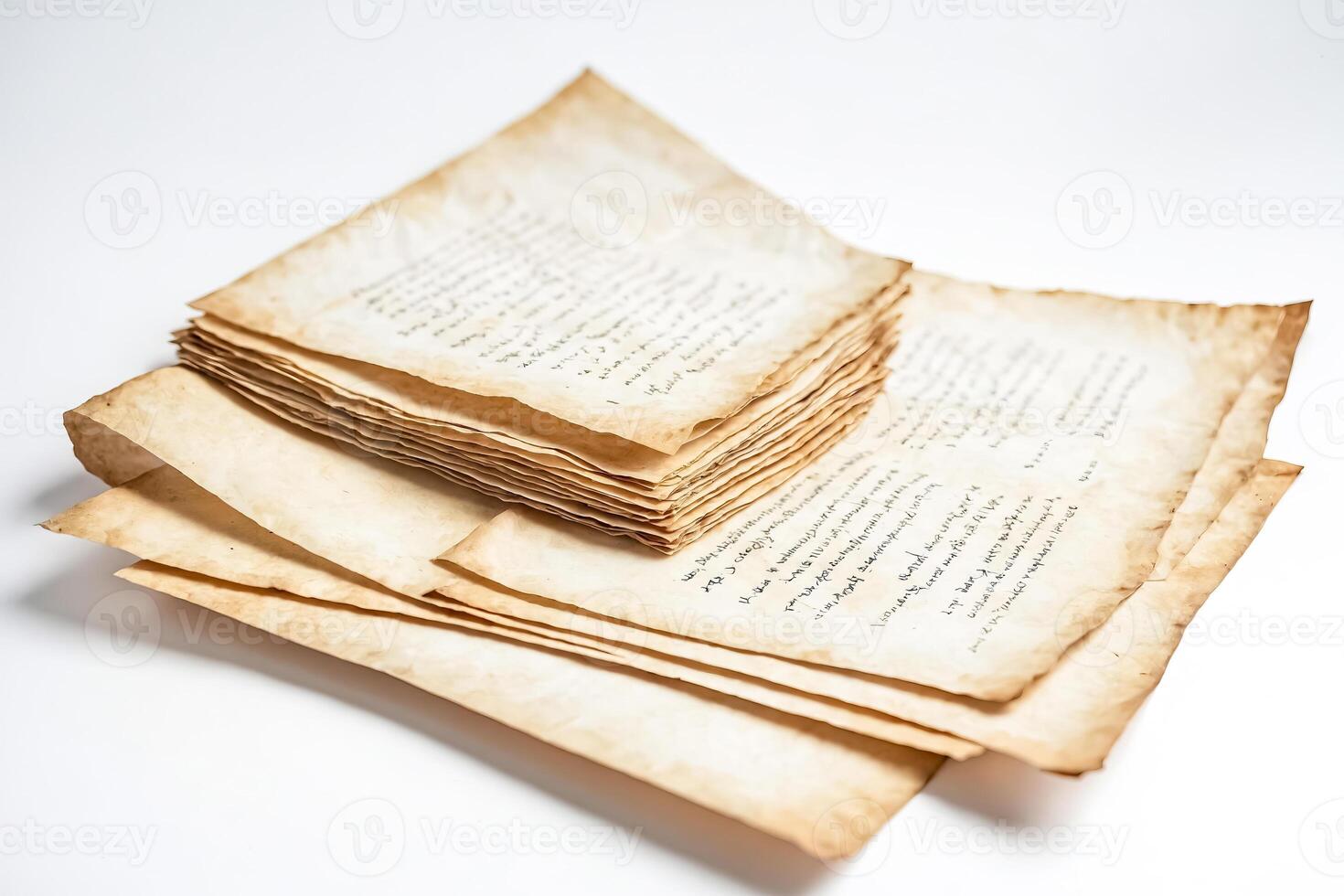 Old Paper Documents Stacked on a White Background photo