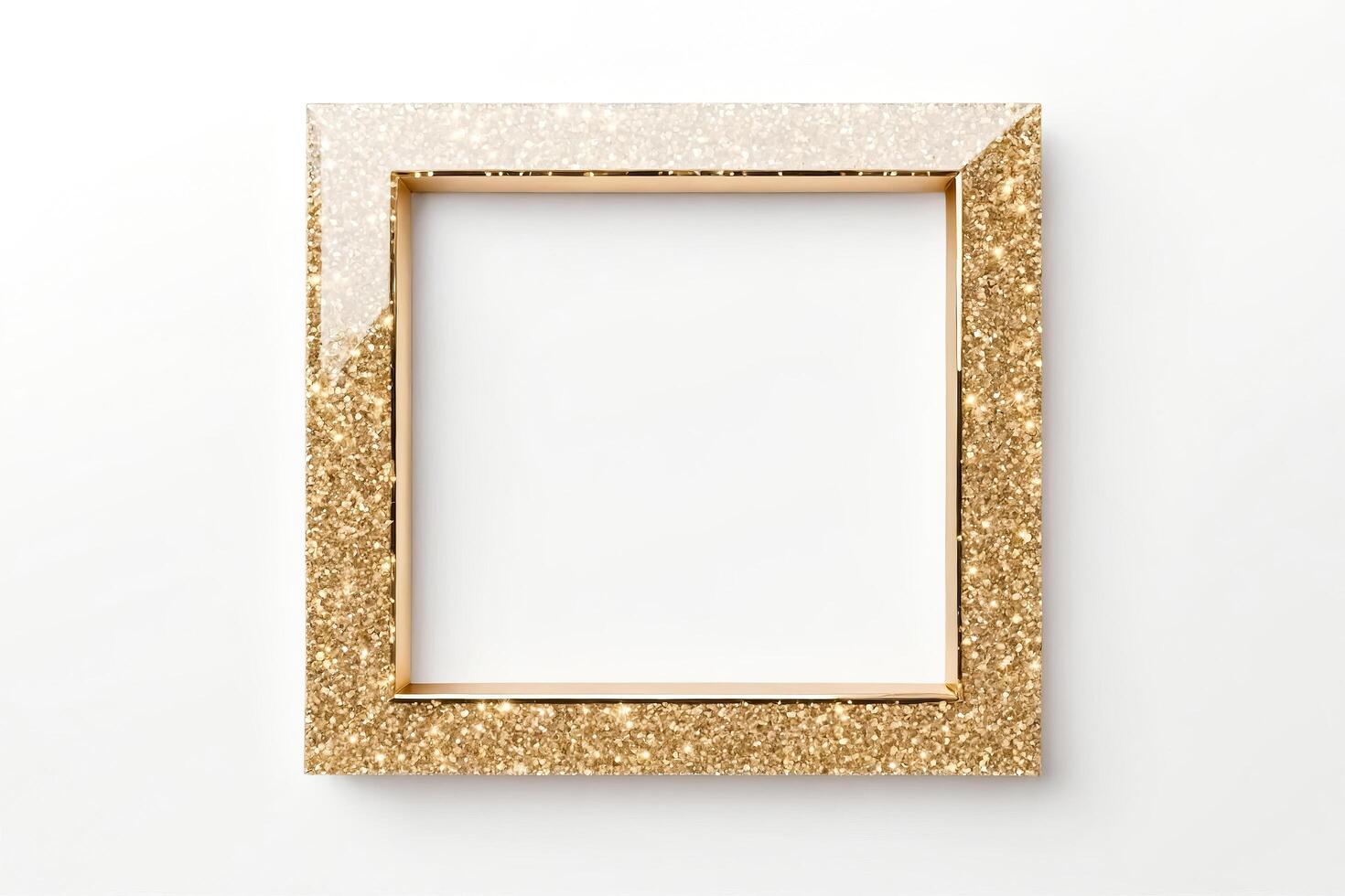 Blank Golden Glitter Frame Isolated on White Background photo