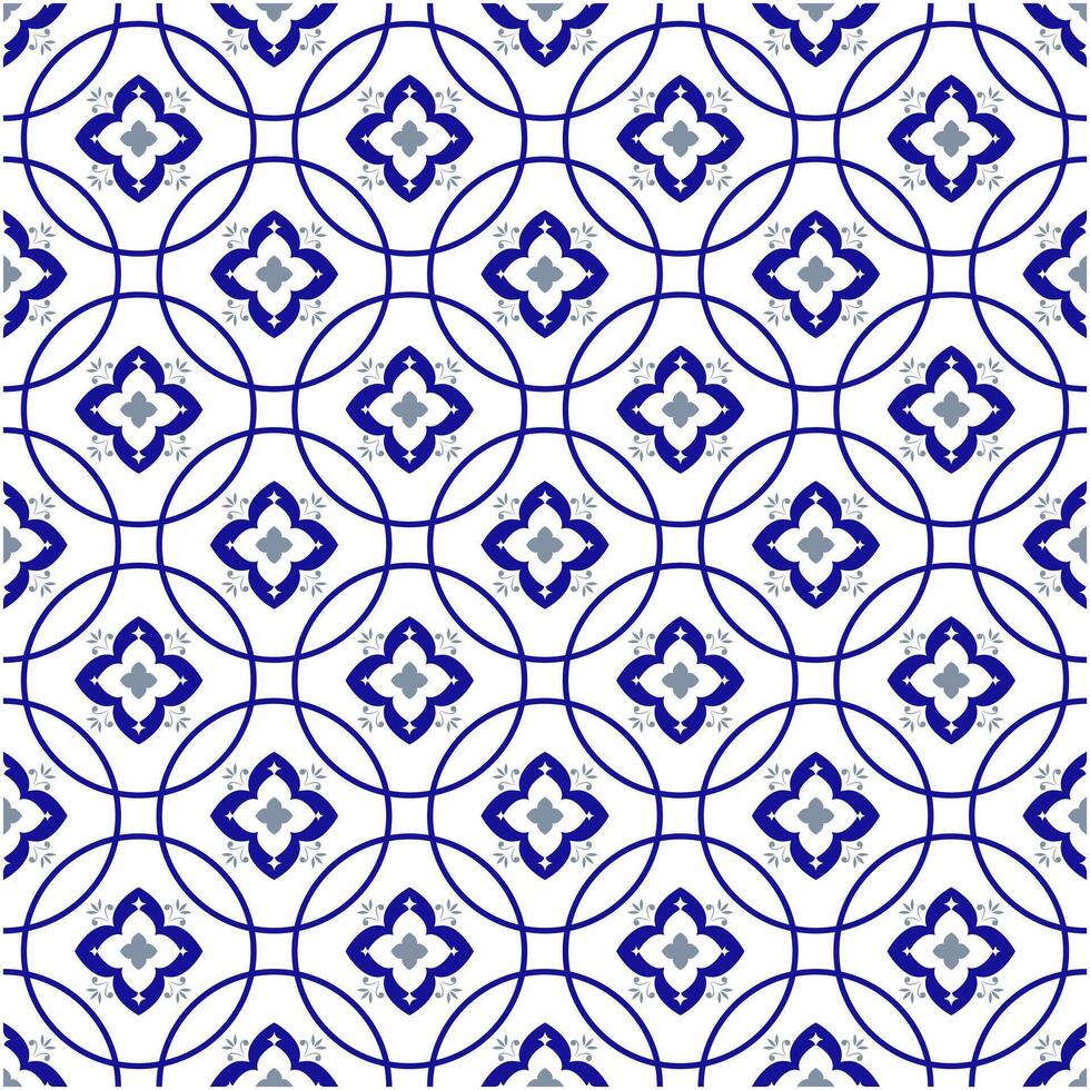 Navy blue flower tiles seamless pattern for home design vector