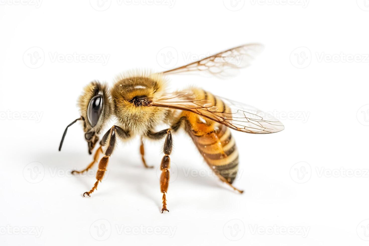 Close-up of a Bee on a White Background photo