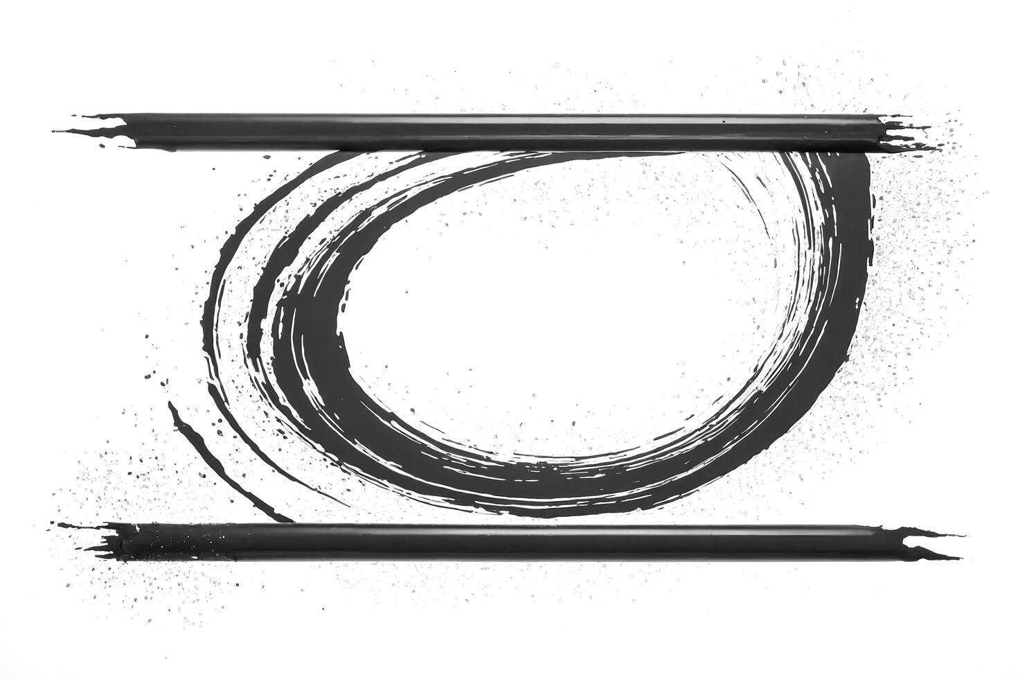 Black Ink Swirl with Splashes and Lines photo